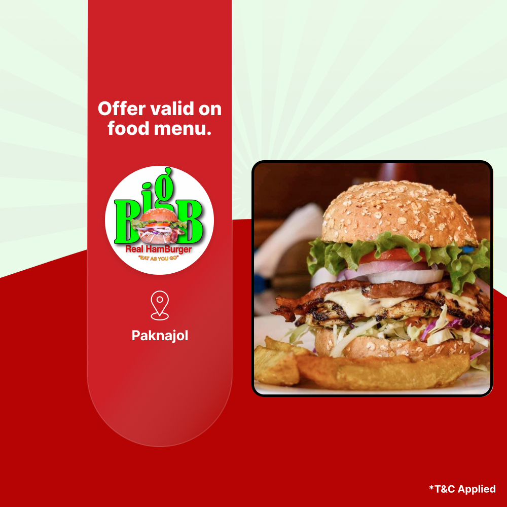 15% off on food menu at Big B Real Hamburger