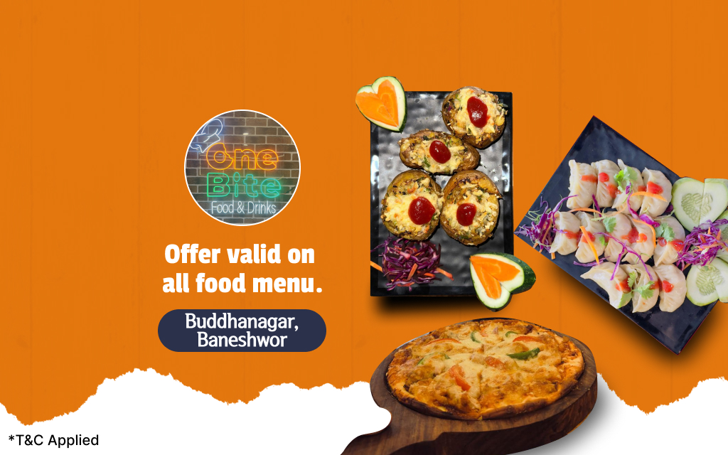 15% off on all food menu at One Bite Food & Drinks